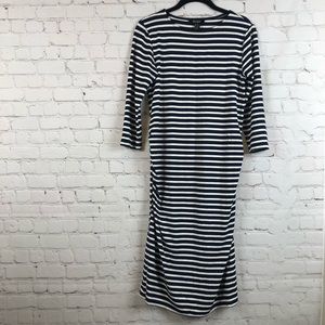 New Look Maternity Navy & White Striped Maxi Dress 3/4 sleeve SZ 4